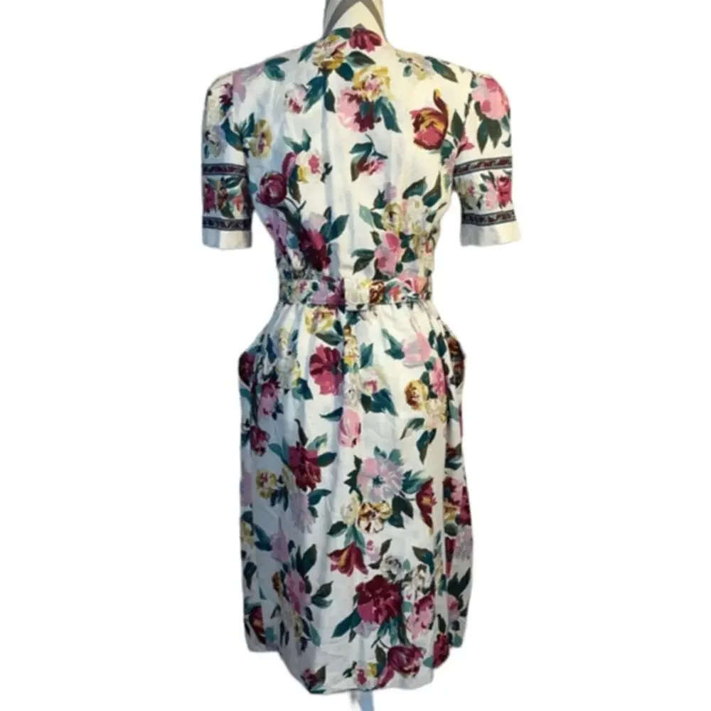 Damon Petite Vintage Union Made Floral Dress w/ Pockets & Belt Made USA Size 10